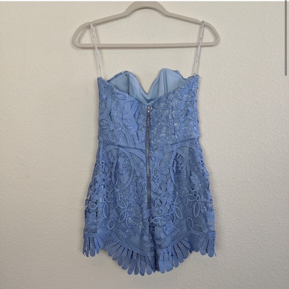Lovers + Friends Kira Blue Lace Strapless Romper - Picture 3 of 7